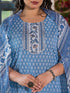 Women Plus Size Blue Pure Cotton Kurta Set With Dupatta
